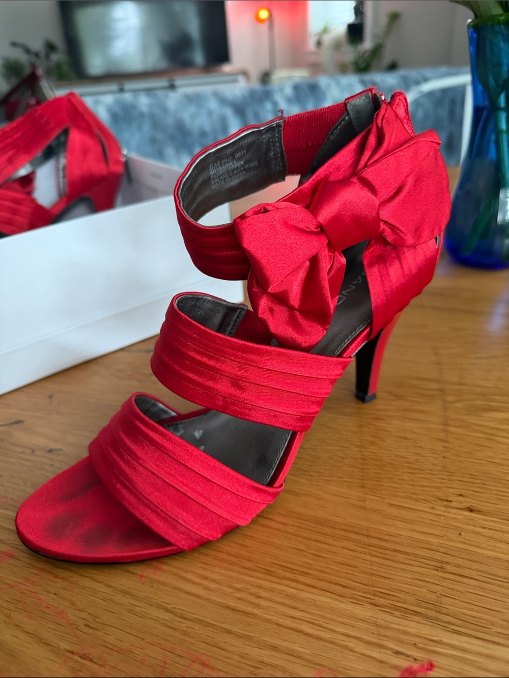 Bandolino Red Satin Bow Strappy High Heels